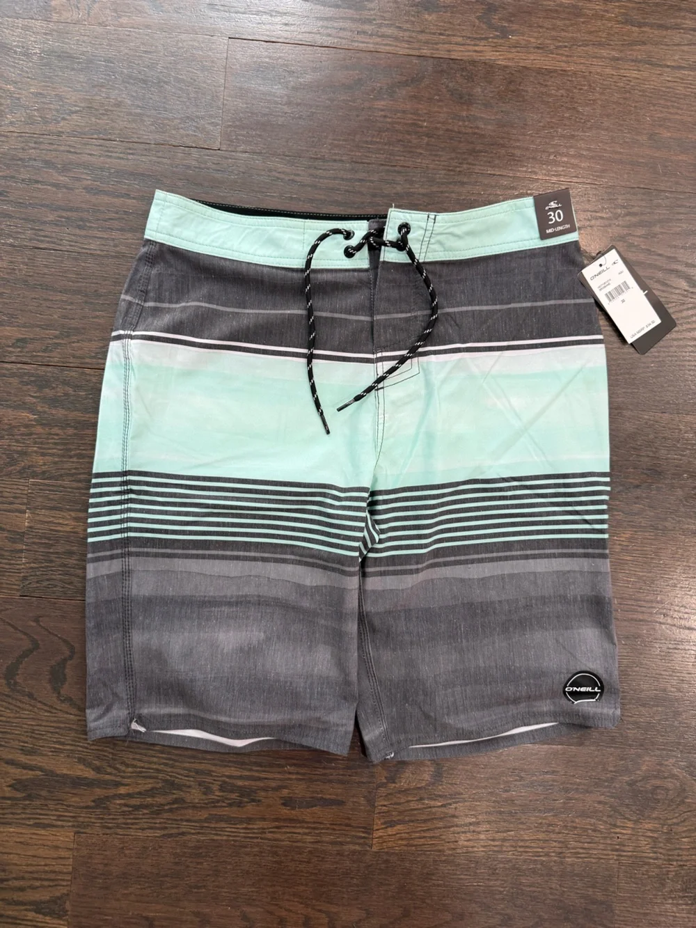 O'Neill Men's Aqua & Charcoal Stripe Boardshorts with Lace Waist